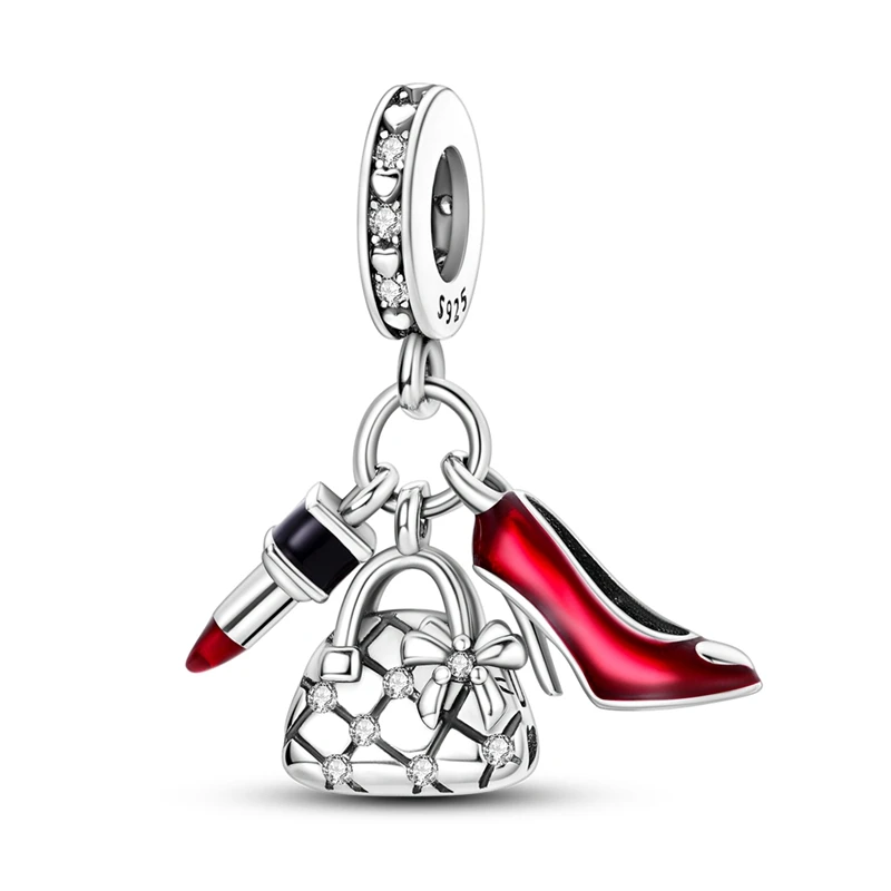 Passend für Qikaola 925 Original-Armbänder, 925er-Sterlingsilber, modischer Lippenstift, Schuhe mit hohen Absätzen, Charms, Perlen, feiner Jahrestagsschmuck – Detail 7