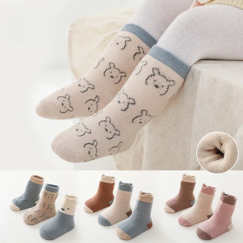 3PairssetAutumnWinterWarmBabySocksThickVelvetNewbornBabyGirlBoySocksCartoon