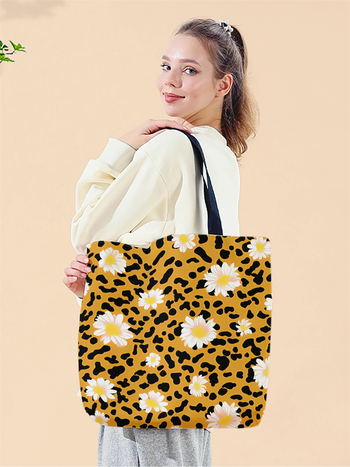 1pc,sunflower handbag, reusable fashionable handbag, multifunctional handbag, printed canvas shopping bag
