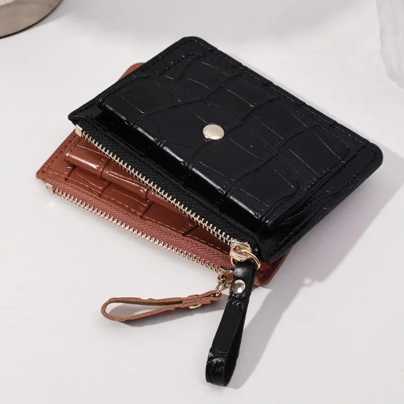 Coin Purse Coin Wallet Women Wallet Card Wallet Women Short Hand-held Wallet Simple PU Leather Multi-Slot Zipper Keychain Small Card Bag Holder Crocodile Pattern Coin Purses