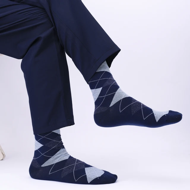 5 Pairs High Quality Combed Mens Socks Cotton Crew Mid Tube Socks Men,Black Cool Argyle Breathable Casual Socks for Men 2