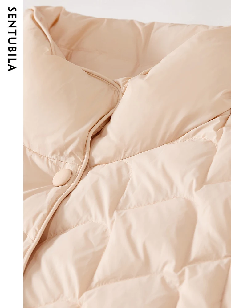 SENTUBILA Winter Gentle 90 White Duck Down Jacket for Women 2023 Autumn Warm Single Breasted Lightweight Crop Jacket W34Y50153