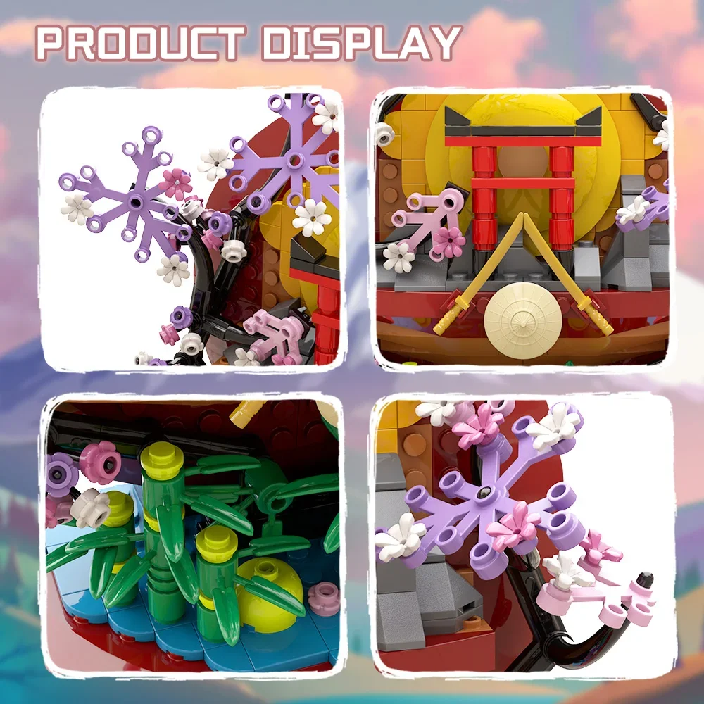 MOC Japanese Art 3D Paintings Bricks Model Japan City Street View 3D Sakura Art Photo Frame Building Blocks Assembly Toys Gifts