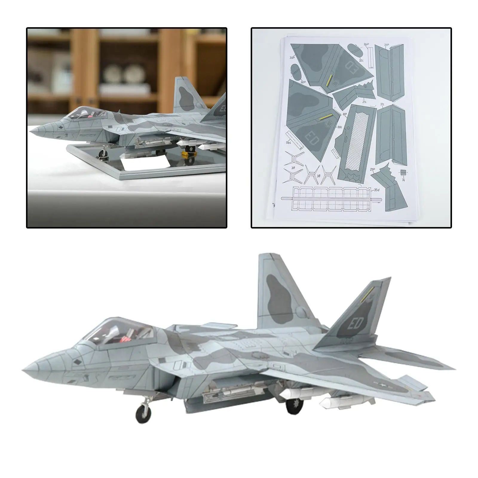 3D F22 Fighter Assemble Paper Model Kit 1:33 Scale DIY Toys Education Toys Building Papercraft for Kids Children Collectables