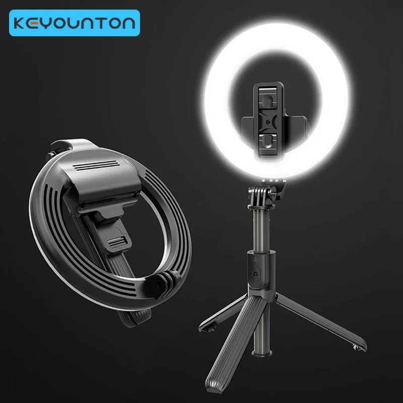 Wireless Bluetooth-compatible Selfie Stick Foldable Handheld Remote Shutter Tripod LED Ring Photography Light Shoot Live