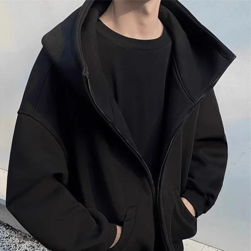 Men's Zipper Long Sleeve Turtleneck Hoodies Spring High Street Fashion Hooded Sweatshirts Y2K Vintage Casual Jackets