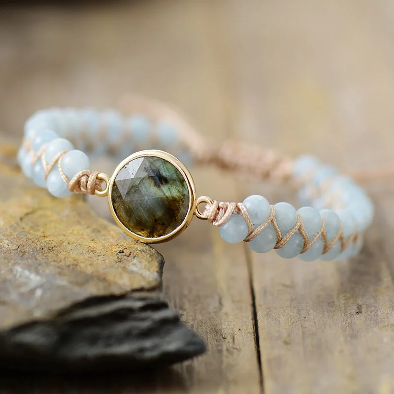 Pulseras con dijes de concha de piedra Natural brazalete trenzado de macramé, pulsera de la amistad, joyería para - AliExpress