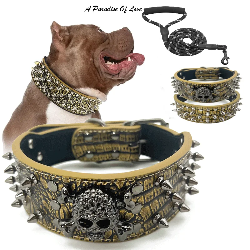 

Dog Spiked Studded Pet Necklace With Traction Rope For Small Medium Dogs Bulldog Adjustable Anti-Bite Collar