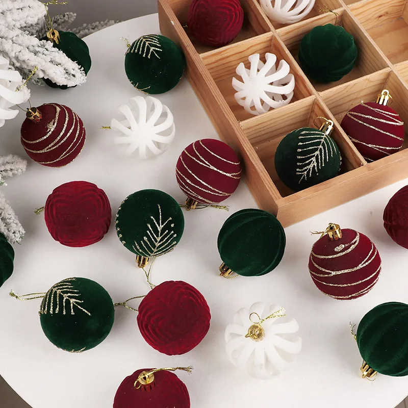 30pcs/box Christmas Velvet Balls 6cm Big Xmas Tree Hanging Pendants 2025 Merry Christmas Decoration For Home 2026 New Year Gifts