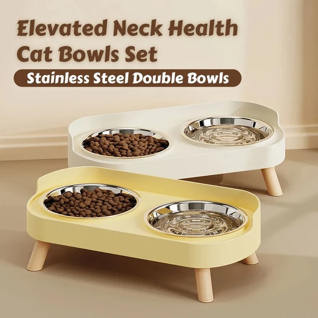 Dopamine Colorful Elevated Pet Feeder: Dual Stainless Steel Bowls with Neck Support - Fashion Food & Water Station for Pets 1
