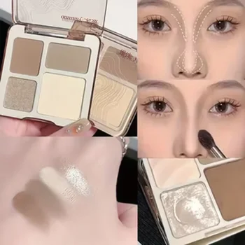 Tavolozza di contorni tridimensionale per evidenziare il viso a quattro colori, cosmetici tridimensionali illuminanti opachi a lunga durata