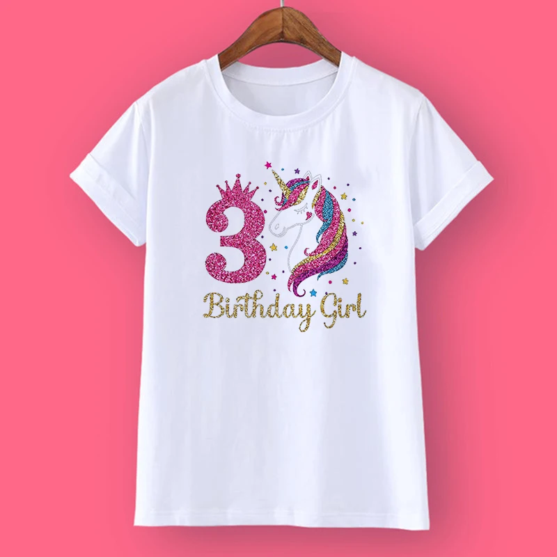 Unicorn Birthday Shirt 1-12 Birthday T-Shirt Wild Tee Girls Party T Shirt Unicorn Theme Clothes Kids Gifts Fashion Tops Tshirt 5
