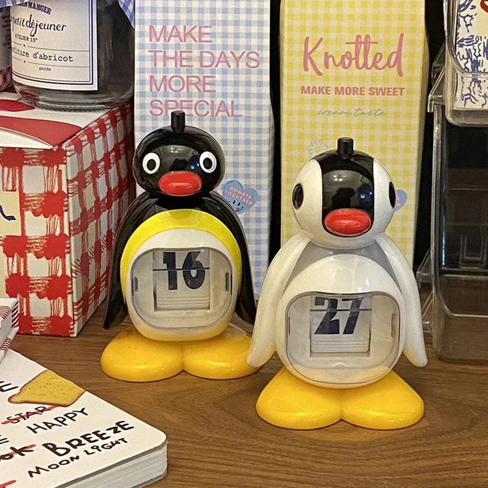 귀여운 레트로 펭귄 달력, 창의적인 데스크탑 작은 인형 장식, 침실 거실 사무실 홈 장식 액세서리, 신제품