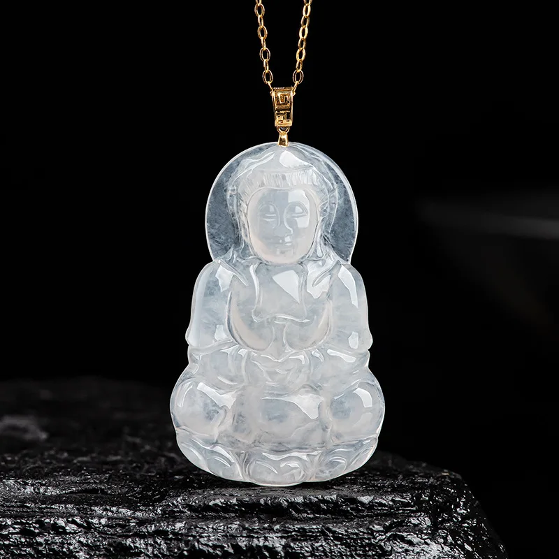 

Burmese Jade Guanyin Pendant Talismans Jadeite Natural Charms White Necklace Jewelry Gemstones Luxury 925 Silver Emerald