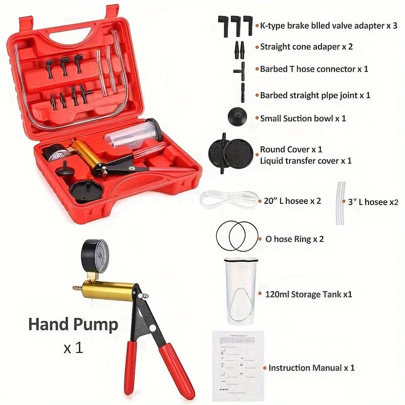 Manual Brake Bleeder Vacuum Pump Kit Automotive Fluid Tester with Gauge Adapters 2 in 1 Handheld Pistol Test Tool for Car Truck brake bleeder kit