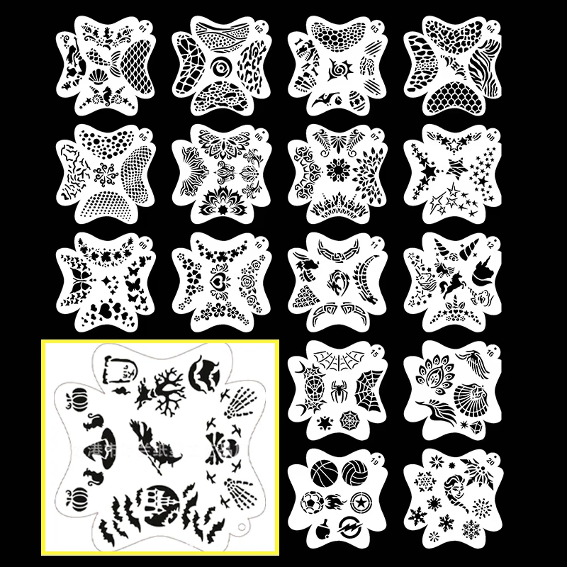 Face Painting Template Henna Tattoo Stencils Temporary Tattoo Sticker Tattoo Sticker Halloween Children's Adult Body Face Tattoos Spray Painting Safe Harmless DIY Template For Kids Holiday Decorations Makeup Tools