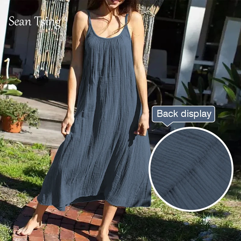 Muslin 100% Cotton Summer Dress Sexy Loose Green Dress