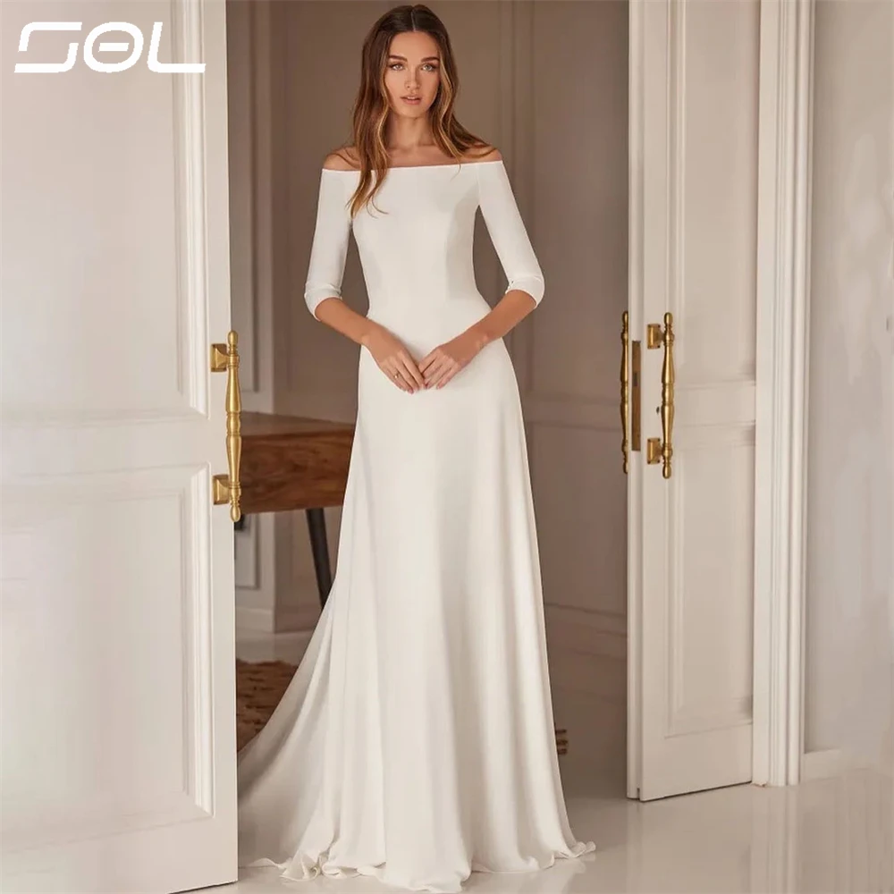 

SOL Simple Off The Shoulder Half Sleeves Wedding Dresses Bride Robes Elegant Backless A-Line Bridal Gowns Vestidos De Novia