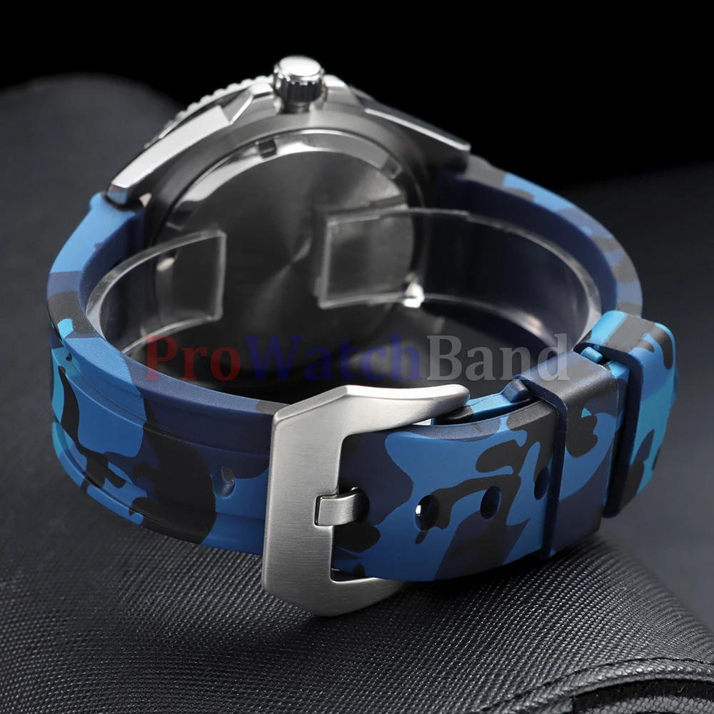 Stitched Sports Silicone Watch Band in Blue and Yellow - Soft Rubber Strap