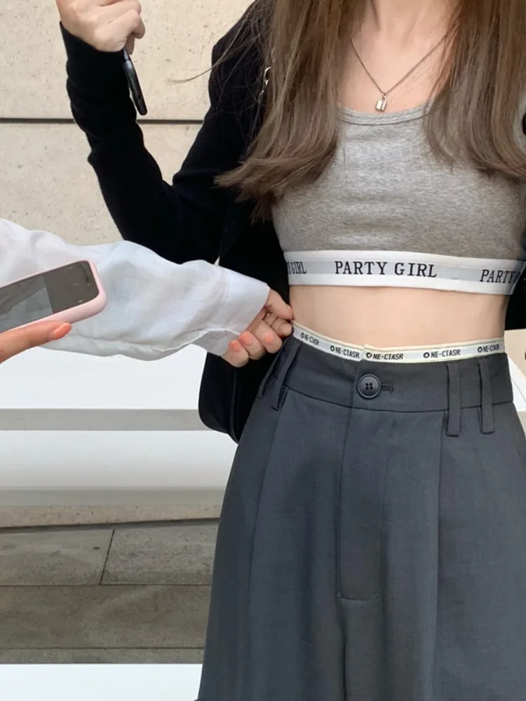 Black Wide Leg High Waist Cut Suit Pants For Women's Spring 2024 New High Waisted Drape Casual Pants High-end Straight Leg Pants