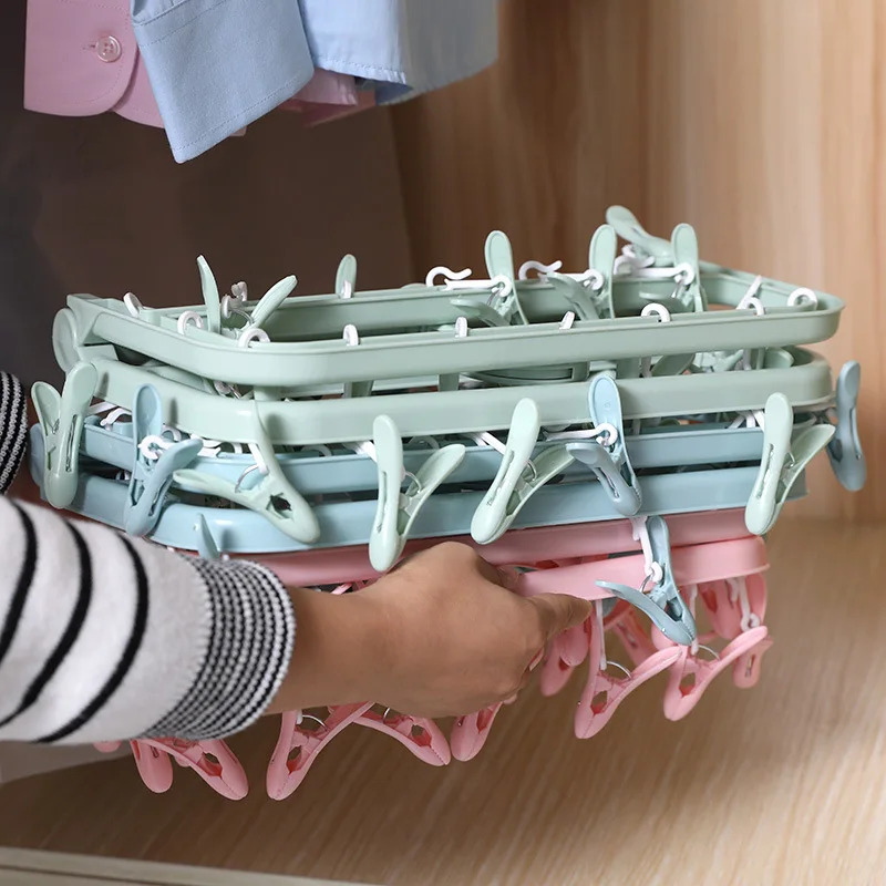 Foldable plastic clothes hanger clothes drying rack clip multi-head clip square multi-functional sock drying rack intimates h...