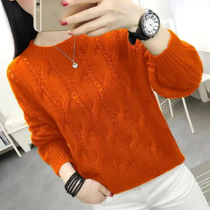 

Fashion O-Neck Solid Color Screw Thread All-match Sweaters Women's Clothing 2022 Autumn New Casual Pullovers Loose Warm Tops