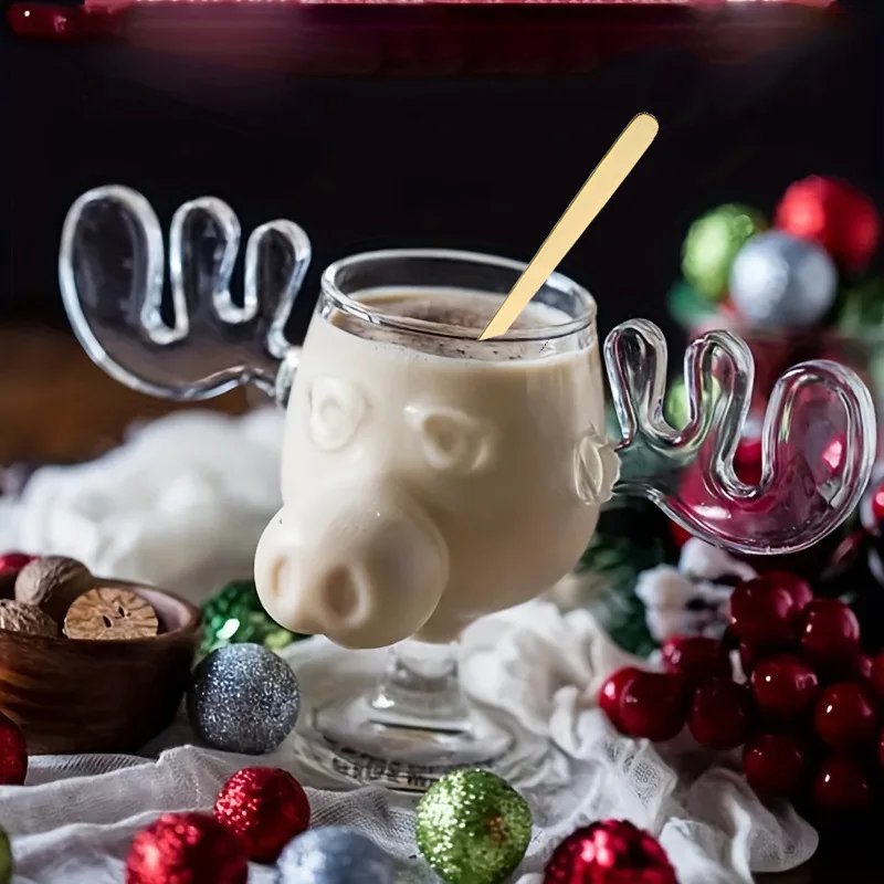 Christmas Mug Creative Elk Glass Home Milk Glass Wine Wine Christmas Reindeer Head Cocktail Cup 1 PC 240ml 8oz coffee glass cup glass mug heat resistant coffee glass cup glass measuring cup glass tea cup glass tumbler glass whiskey cup glass coffee mug glass straw cup glass cup