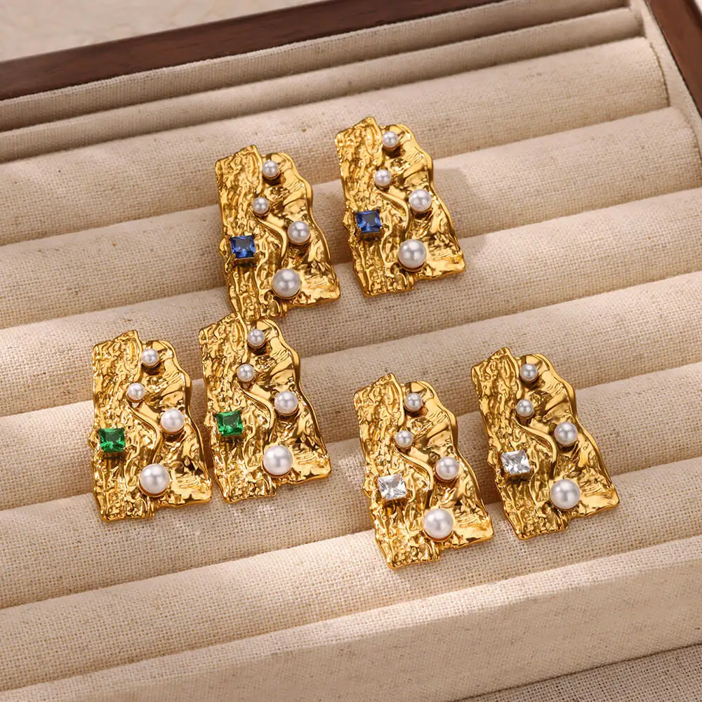 Zircon Irregular Pearl Stud Earrings For Women
