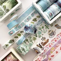 8 pcs/set green plants Washi Tape for Decoration Journal DIY Scrapbooking Kawaii Sticker Label Masking Adhesive Tape Stationery 2