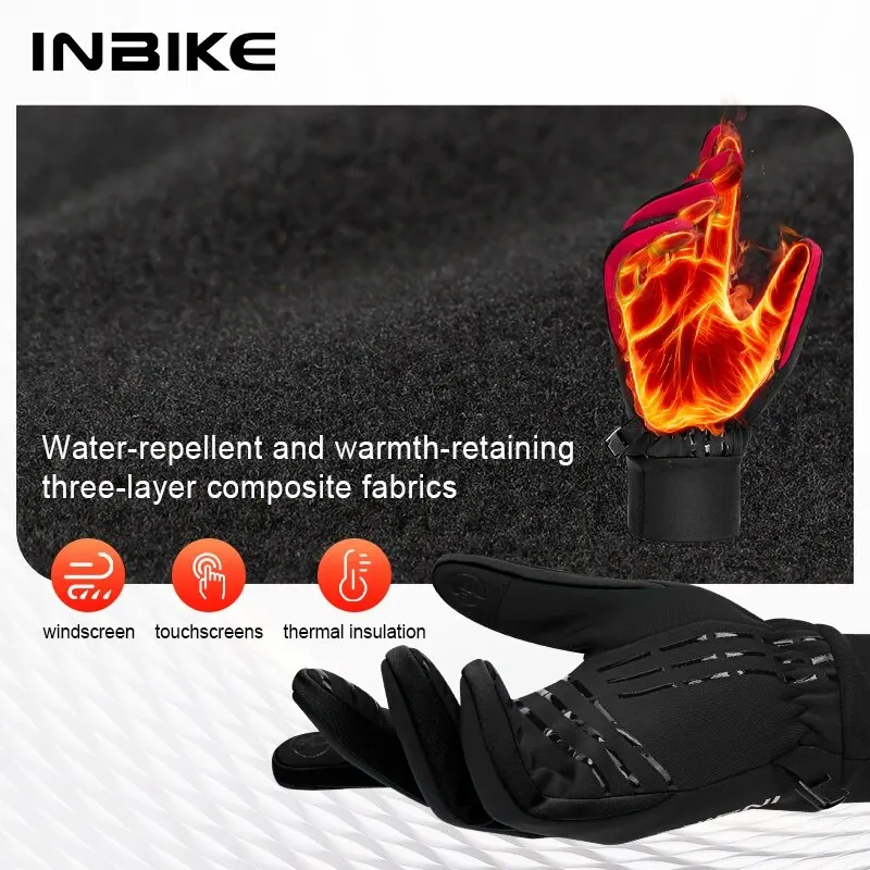 INBIKE Winter Fleece Cycling Gloves Warm Biking Glove for Riding for Men Women Bicycle Gloves Waterproof Touchscreen Accessori 5