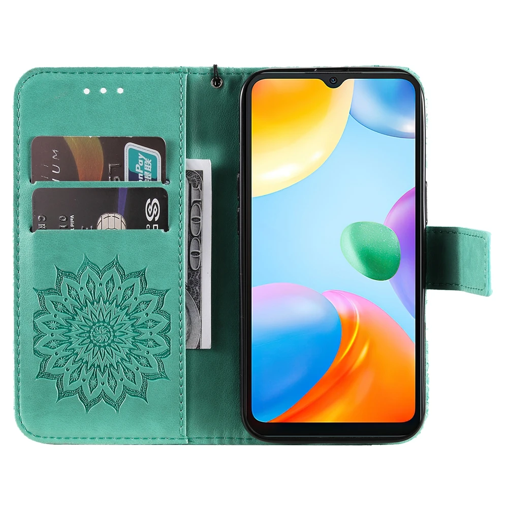 Sunflower Design Magnetic Leather Wallet Case with Card Slots