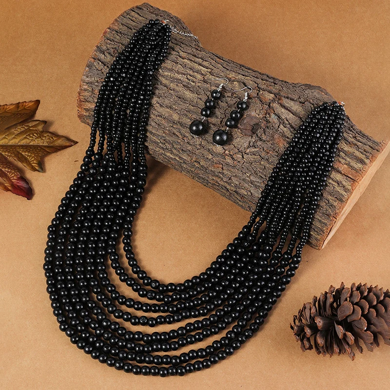 Collana girocollo in stile bohémien africano con perline in legno o acrilico, collana girocollo in legno, da donna, bigiotteria alla moda, Legno, non noto