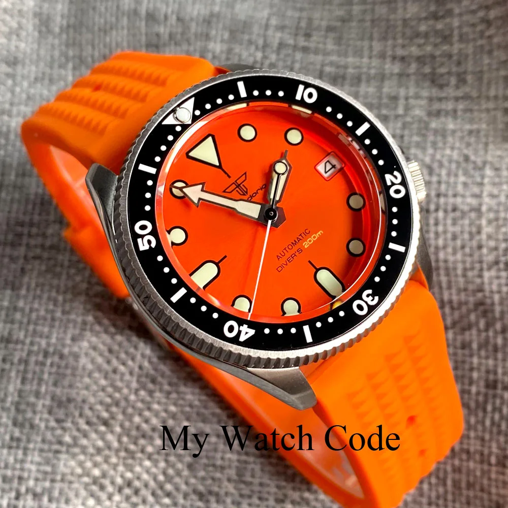 Skx013 Piccolo 37Mm Dive Orologio Meccanico Da Uomo Arancione Sport Orologio Da Polso In Acciaio Impermeabile Giappone Nh36 Movt 120 Click Bezel Sapph