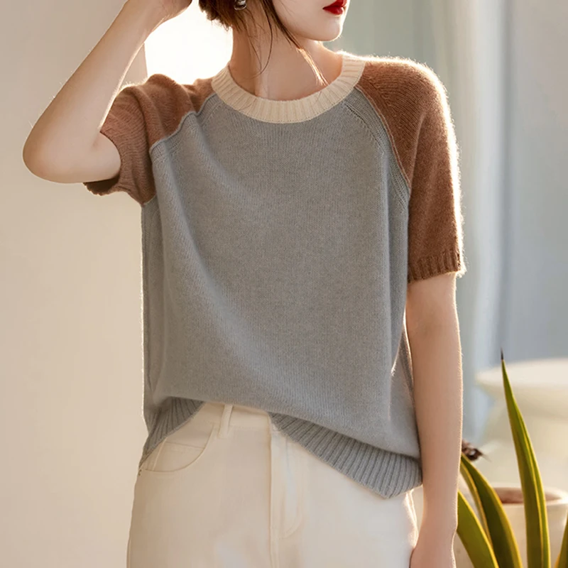 

T Shirt Women Knitted Short Sleeve Womens Tops 2023 Summer Casual O Neck Tee Shirt Femme Thin Tshirts Loose Clothes For Women