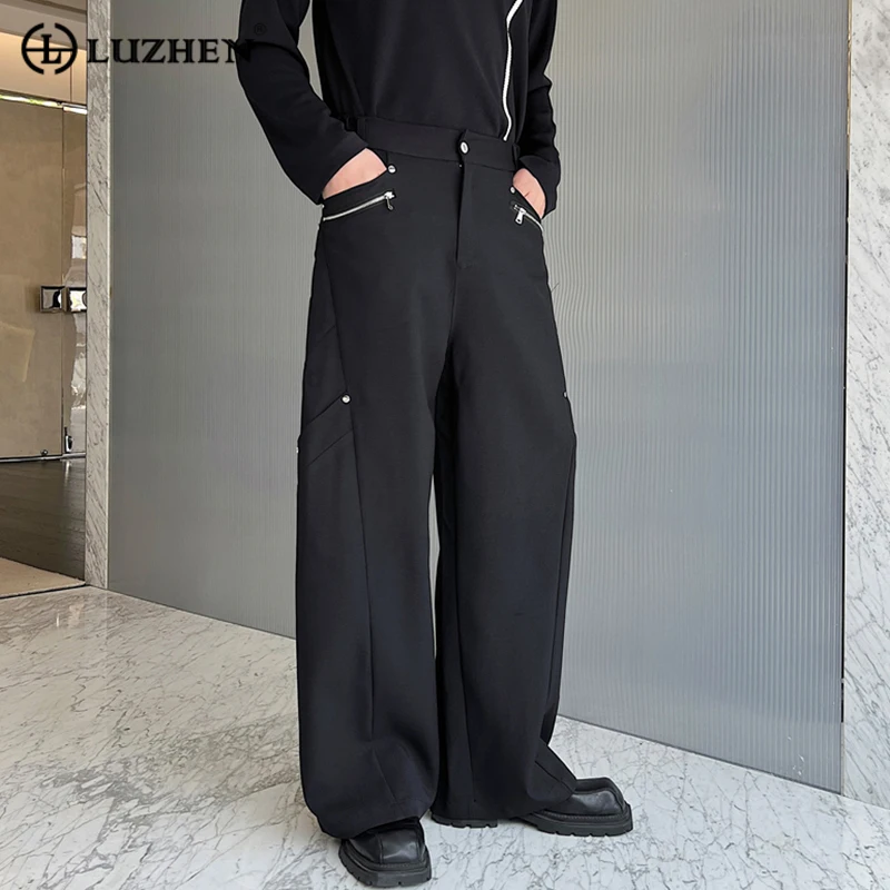 

LUZHEN Korean Luxury Suit Pants 2024 Spring New Trend Men's Fashionable Splice Zipper Niche Design Casual Baggy Treousers 2adc7b