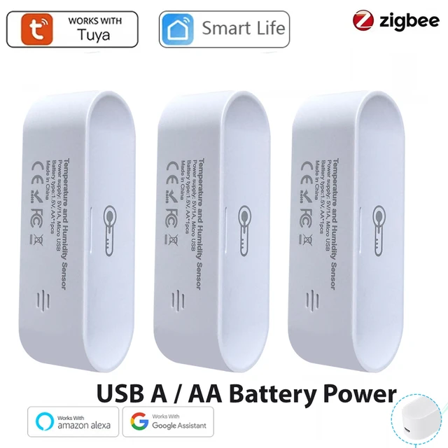 Tuya Zigbee Smart Temperature and Humidity Sensor Indoor Smart Life APP Battery/USB Powered Support Alexa Google Home