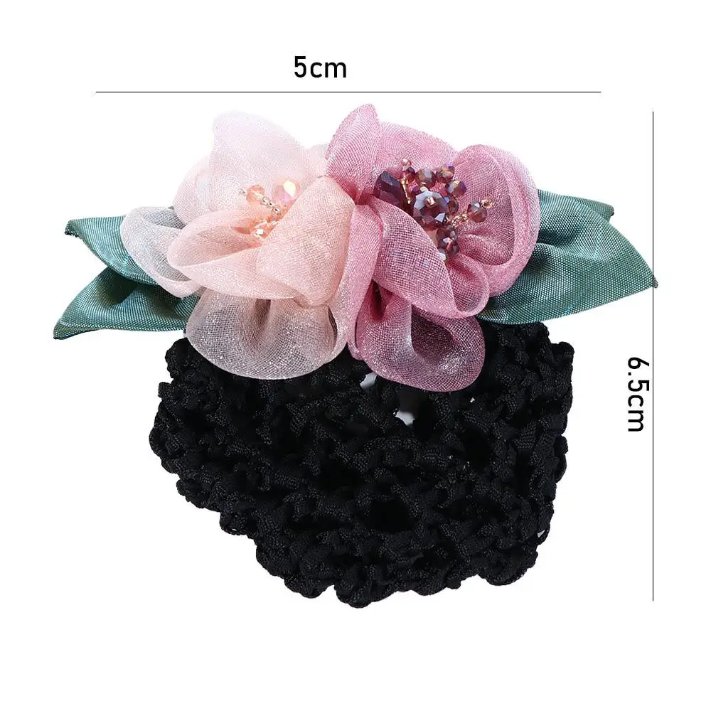 Description Picture 3 of itemDay Gift Back Of The Head Crystal Crochet Nurses Korean Style Headdress Hair Accessories Women Hairpin Flower Bun Net Snood
