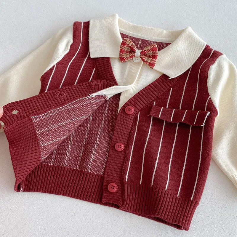 Autumn Baby Boy Thin Knitted Red Two Piece Suit