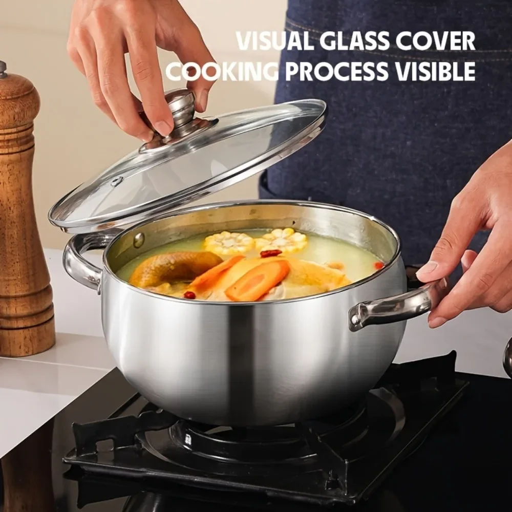 3pcs Stainless Steel Cookware Set with Lids Induction Compatible Thick Walls for Even Heating Dual Handles & Covers