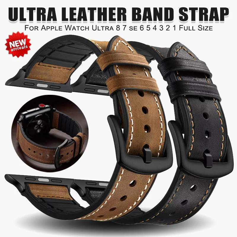

Silicone+Leather Strap For Apple Watch Band 49mm 44mm 45mm 42mm 40mm Accessories Bracelet for iWatch Ultra Series 8 7 SE 6 5 4 3