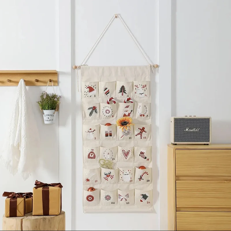 Weihnachts-Countdown-Adventskalender mit 24 Fächern, Heiligabend, Kaminsims, Wandbehang, Urlaub, Party, Dekoration, Zubehör