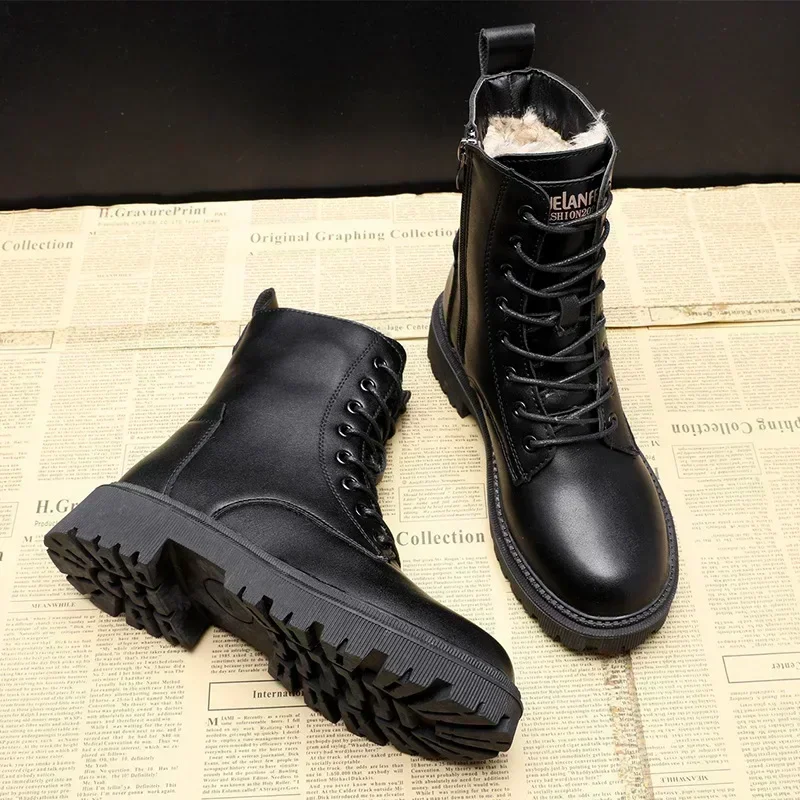 Waterproof Winter Snow Boots Women 2023 Plus Velvet Thick Cotton Women Shoes Black Leather Warm Platform Women\'s Ankle Boots