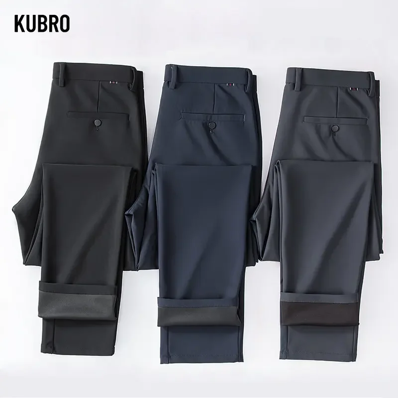 

KUBRO Men's Suit Spring Dress Pants Business Office Elastic Anti Wrinkle Classic Casual Trouser Soft Comfortable Vintag Clothing