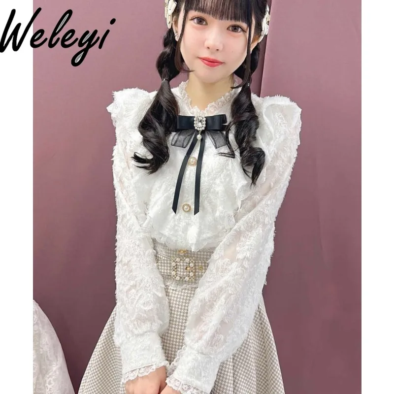

Милые японские черные топы Lolita Poleras Женская стильная модная весенне-летняя уникальная Милая плиссированная рубашка с V-образным вырезом