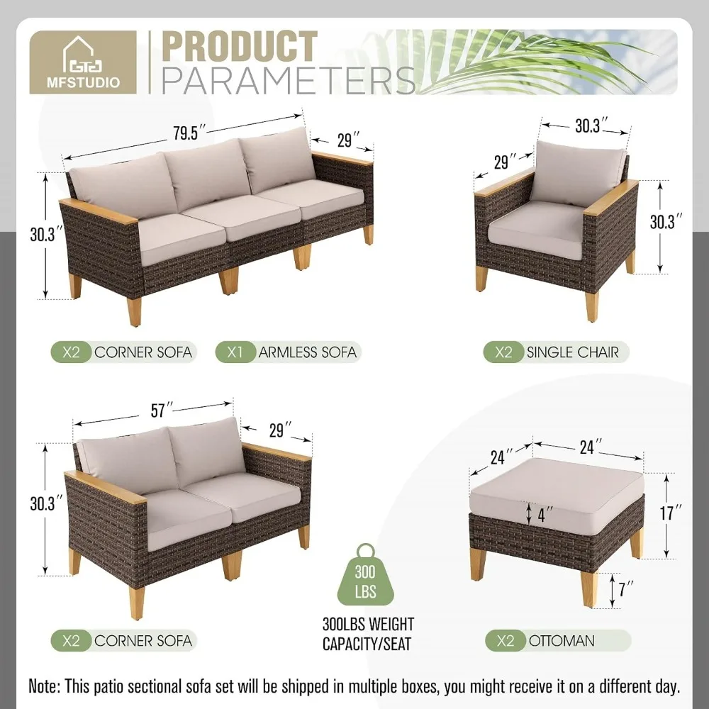 Wicker Patio Furniture Set,Single Chair,Ottoman,Loveseat Sofa,3-Seat Sofa, All-Weather Outdoor PE Rattan Patio Conversation Set 2