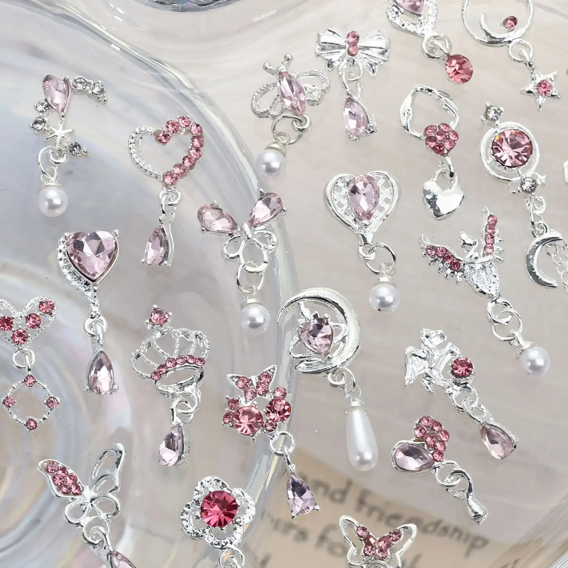 10pcsBulkLuxuryNailArtDangleJewelryHeartBowknotMixedStyle3D