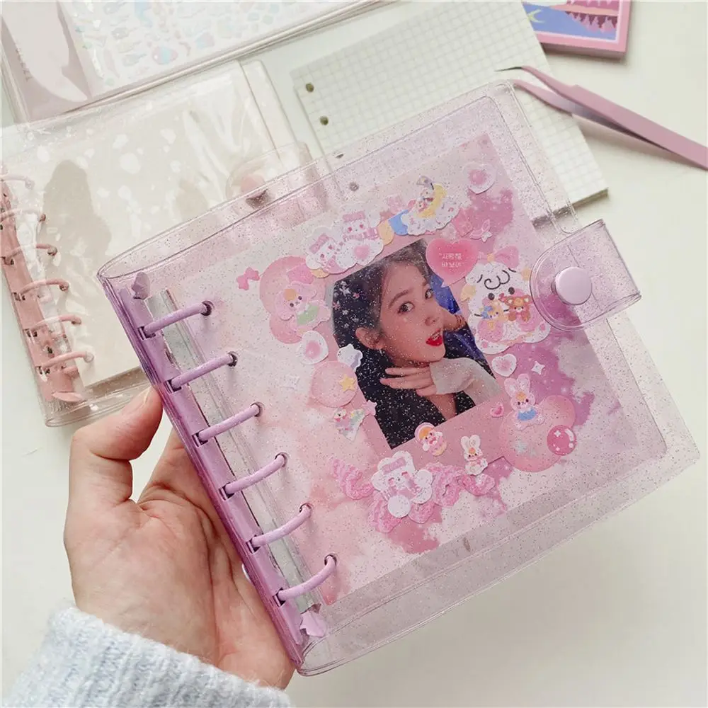 

PVC Binder Stationery A7 Notebook Card Book Agenda Photo Collect Book Square Loose Leaf Glitter Journals Binder Notebook