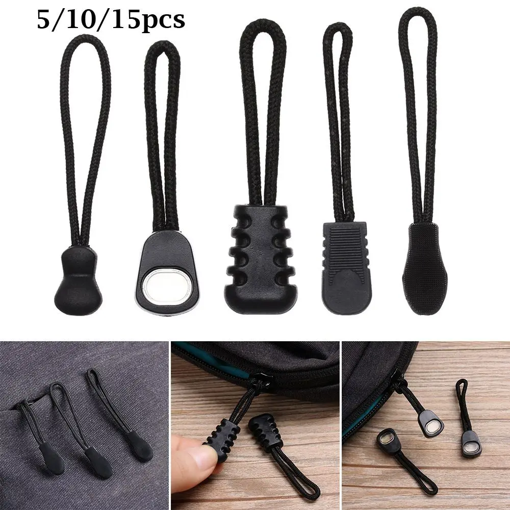 5/10/15pcs Zipper Pull Puller End Fit Rope Tag Fixer Zip Cord Tab Replacement Clip Broken Buckle Travel Bag Suitcase Backpack