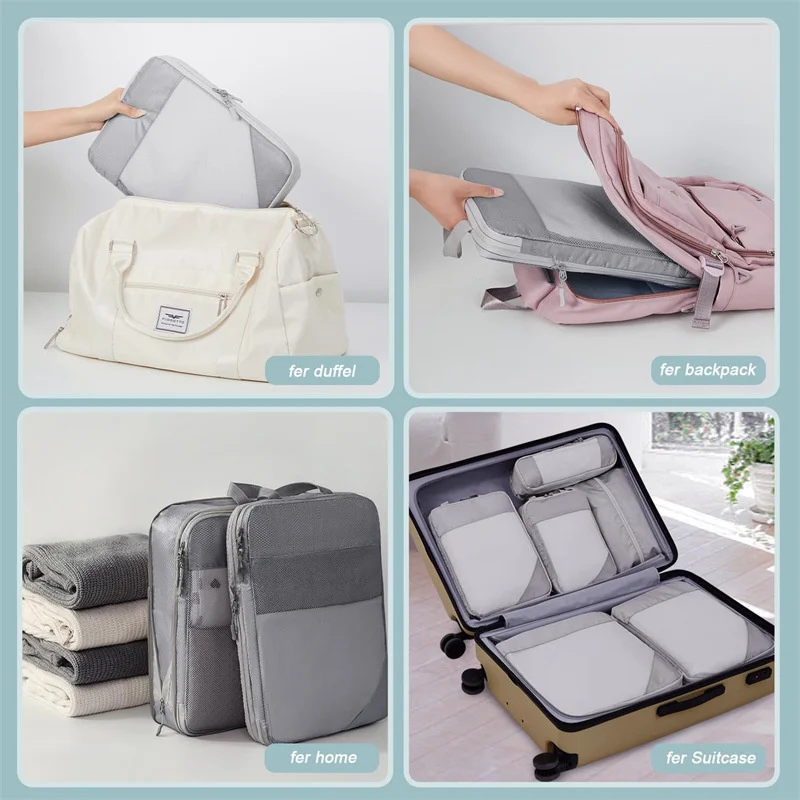 Breathable Mesh Travel Essentials, Packaging Cube, Hand Luggage Organizer, Compression Packaging, Lightweight, 8Pcs Set, 0280A 3