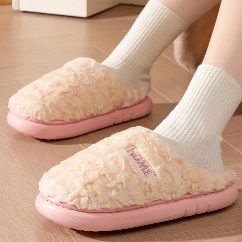 Fashion Mix Color Women's Cotton Slippers Plus Size 45 Warm Plush Slippers Women Platform Soft Soles Home Cotton Slides Female